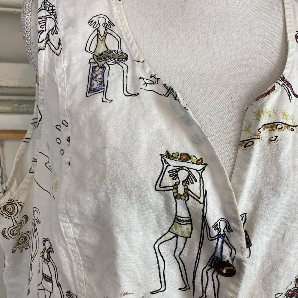 VTG 80s/90s dress w/ aboriginal Australian style print w/pockets - Picture 3 of 10